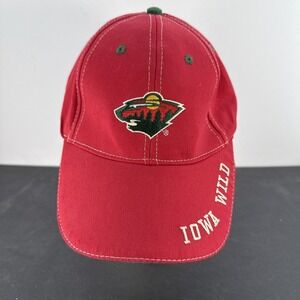 Iowa Wild Hat Cap Adult Red Green Adjustable Strap SGA Minor League Hockey Team